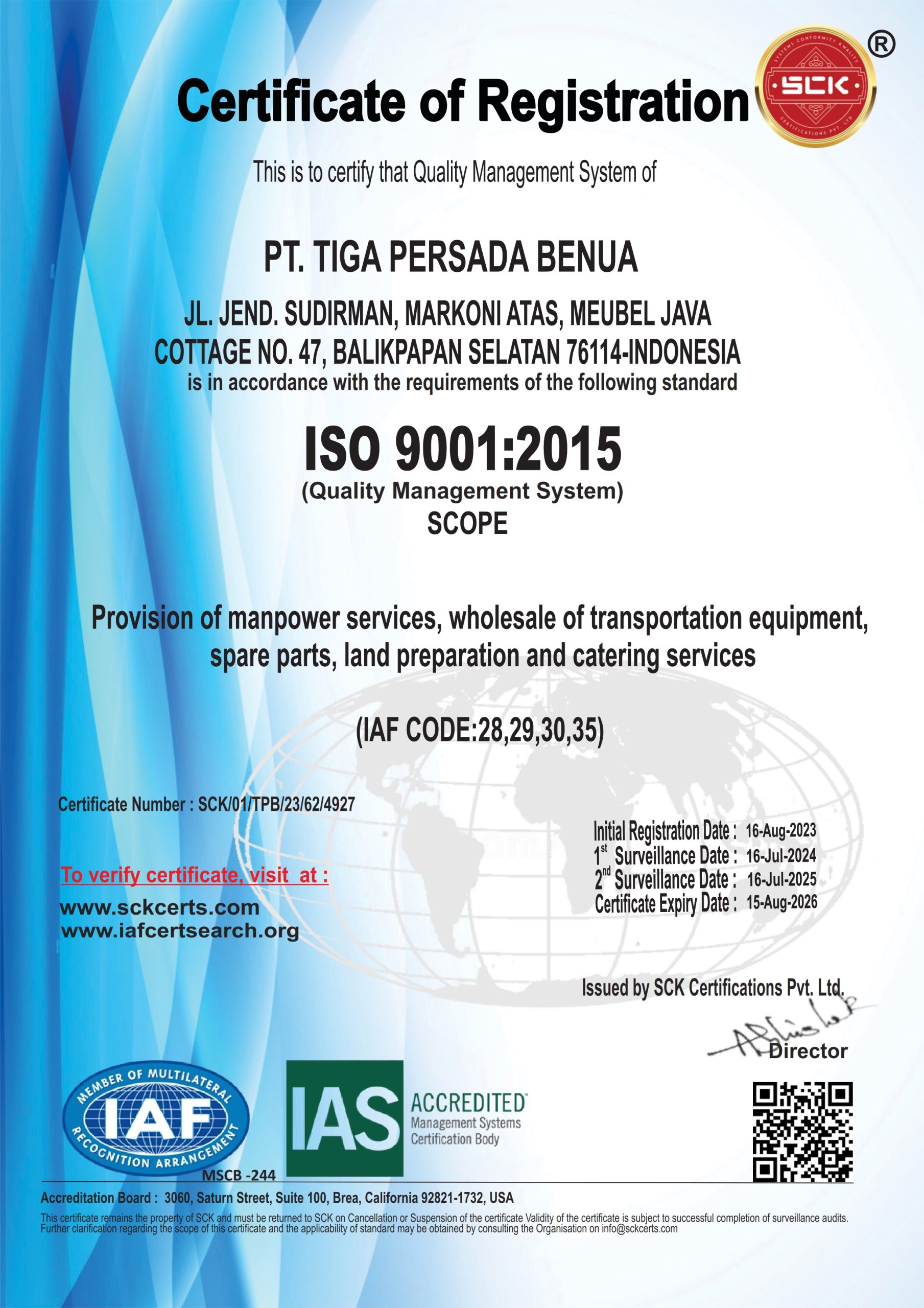 Certificate ISO 9k_2015 PT. Tiga Persada Benuax_001